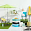 Turquoise Awning Stripe Outdoor Deep Seat Cushion
