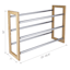 3-Tier Bamboo & Silver Expandable Shoe Rack