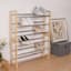 3-Tier Bamboo & Silver Expandable Shoe Rack