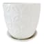 Indoor White Flower Embossed Ceramic Pot with Saucer, Medium