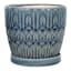 Embossed Blue Indoor Ceramic Pot with Saucer, Medium