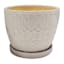 Embossed White Indoor Ceramic Planter with Saucer, Small