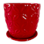 Indoor Red Flower Embossed Ceramic Pot with Saucer, Medium