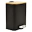 Tao Matte Black & Bamboo Rectangle Trash Can with Removable Liner, 5l