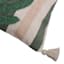 Green Embroidered Throw Pillow with Corner Tassels, 14"