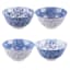 Set of 4 Blue & White Patterned Ceramic Bowls