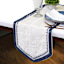 Neutral Jute Table Runner with Navy Beaded Border, 36x13