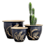 Dark Blue Carved Ceramic Outdoor Planter, Small