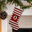 Red & White Striped Monogram Knit Stocking, O