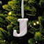 Mrs. Claus' Bakery 3.5" Pink Striped Monogram Ornament, J