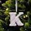Mrs. Claus' Bakery 3.5" Pink Striped Monogram Ornament, K