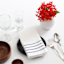 Set of 4 White Ribbed Napkins with Blue Insert Stripes, 18"