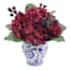 Red Hydrangea & Berry in Blue & White Vase, 8"