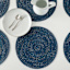 Set of 6 Navy Blue Boucle Round Placemat, 15"