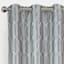 White & Grey Faux Silk Embroidered Blackout Grommet Curtain Panel, 84"