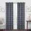Navy Faux Silk Embroidered Blackout Grommet Curtain Panel, 84"