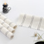 Set of 4 Ivory Woven Ribbed Placemats with Grey Stripes & Fringe