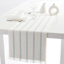 Ivory Woven Ribbed Table Runner with Cameo Blue Stripes & Fringe, 72x14