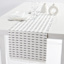 Ivory Reversible Ribbed Table Runner with Navy Blue Stripe Design, 14x72