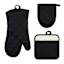 Set of 3 Black Pot Holder Oven & Mini Mitts