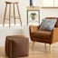 Honeybloom Faux Leather Brown Pouf with Baseball Stitch