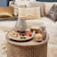 Wooden Cutout Drum Coffee Table, White Washed Finish