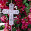 Honeybloom Purple Metal He is Risen Cross Yard Stake, 13"