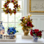 Red Hydrangea & Berry in Blue & White Vase, 8"