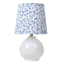 White Ceramic Small Lamp with Pleated Blue Patterned Shade, 17"
