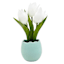 Homespun Easter White Tulips in Blue Ceramic Pot, 8"