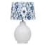 White Ceramic Medium Table Lamp with Blue Ikat Shade, 25"