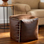 Honeybloom Faux Leather Brown Pouf with Baseball Stitch