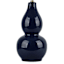 Providence Navy Double Gourd Ceramic Lamp with Scallop Shade, 17"