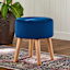 Emmy Stool with Wooden Legs, Navy Blue Velvet