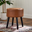 Emmy Stool with Black Wooden Legs, Cognac Faux Leather