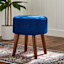 Emmy Stool with Dark Wooden Legs, Dark Blue