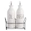 Set of 2 White Oil & Vinegar Bottles with Metal Rack