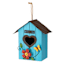 Blue Birdhouse with Floral Accents, 10"