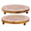 Set of 2 Round Whitewashed Carved Wood Trivet