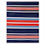 Dark Blue Striped Plastic Outdoor Rug, 5x7