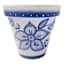 Hand Painted Blue Flower Outdoor Planter, Large