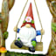 Gnome on a Swing Outdoor Garden Statue, 10.6"