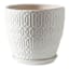 Embossed White Outdoor Ceramic Planter with Saucer, Large