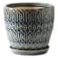 Embossed Blue Outdoor Ceramic Planter with Saucer, Small