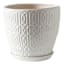 Embossed White Outdoor Ceramic Planter with Saucer, Medium