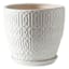 Embossed White Outdoor Ceramic Planter with Saucer, Small