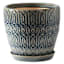 Embossed Blue Outdoor Ceramic Planter with Saucer, Large