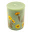 Yellow Dried Flower Embedded Green Pillar Candle, 3x4