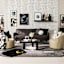 (B894) Black & Beige Oval Geometric Area Rug, 5x7