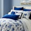 Providence Cotton Textured Throw Pillow with Navy Hotel Border, 18"